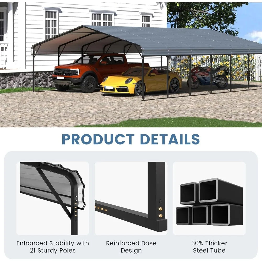 20 x 30 FT Metal Carport, Heavy Duty Carports with Galvanized Steel Roof and Frame, Sturdy Car Shed in All Weathers, Easy Assembly