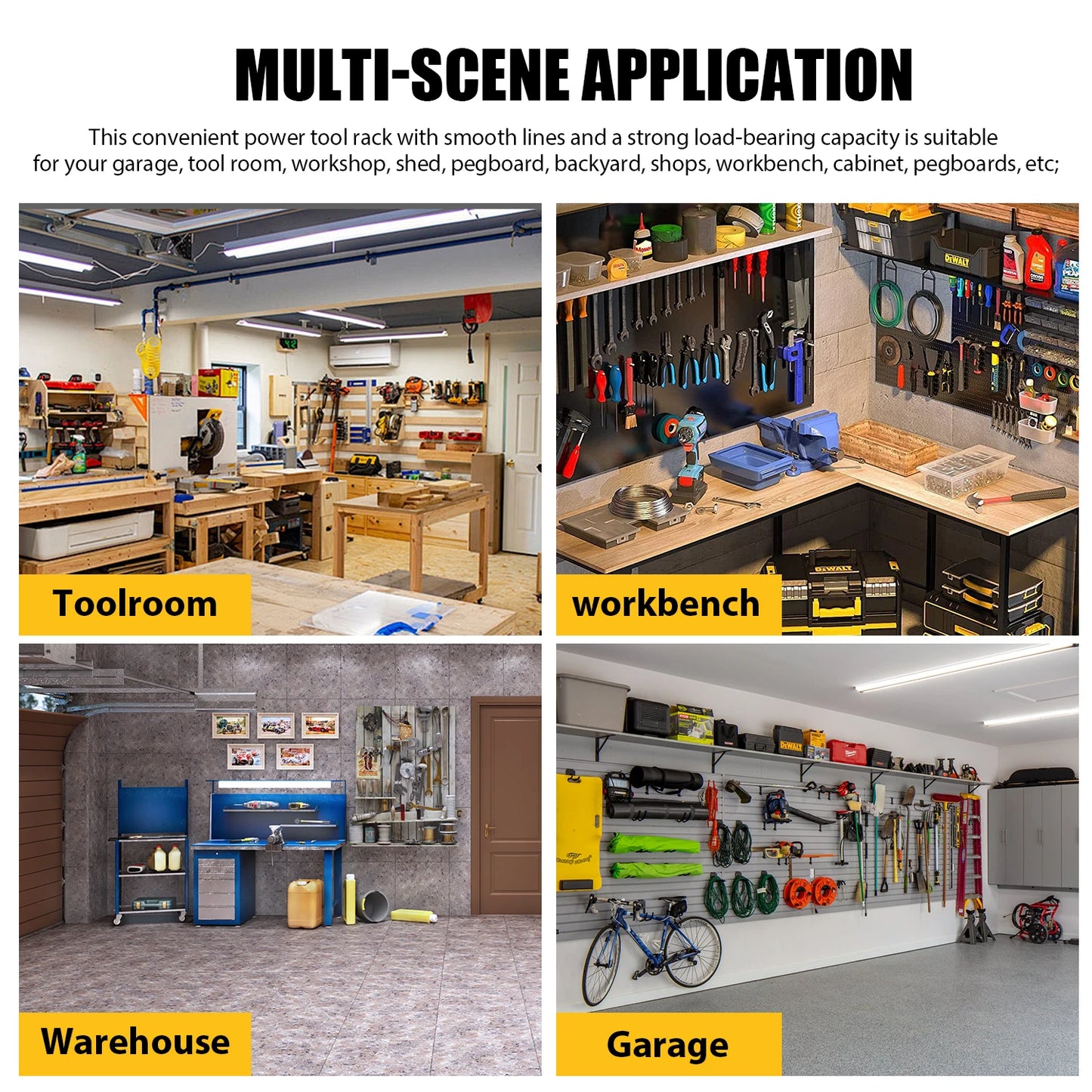 Power Tool Storage Rack 4 Layers Organizer-8 Tool Floating Shelf Wall Mount Heavy Duty Iron Drill Holder for Basement Workbench