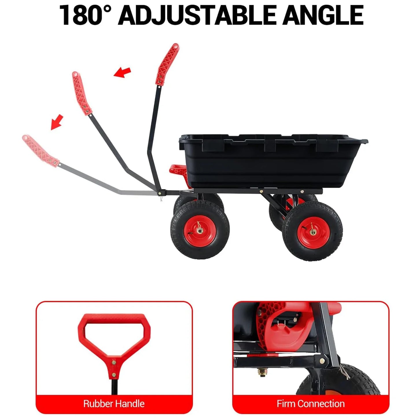 800 Lbs Garden Dump Carts, Heavy Duty Yard Cart, 4 Wheel Wheelbarrow with 10 in Tires, 180°Rotating Handle, for Plants, Soil, Sand