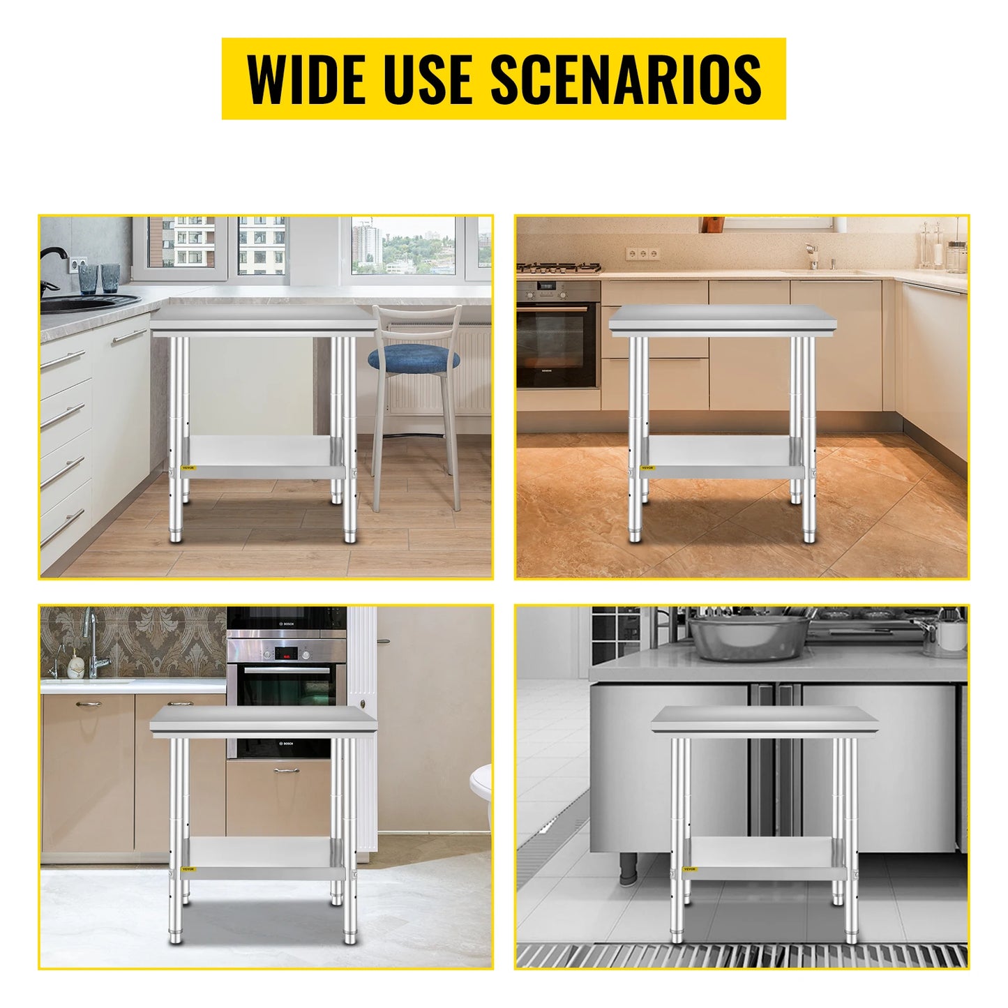 Stainless Steel Kitchen Work Bench Commercial Catering Table Worktable w/ Under-shelf 330 LBS 286 LBS for Restaurant Garage