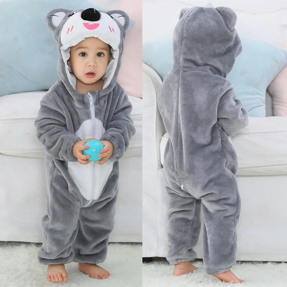 Pajama Toddler Winter Cartoon Jumpsuit Boys Girls Plush Flannel Overalls Kids Bear Lion Penguin Dino Costumes