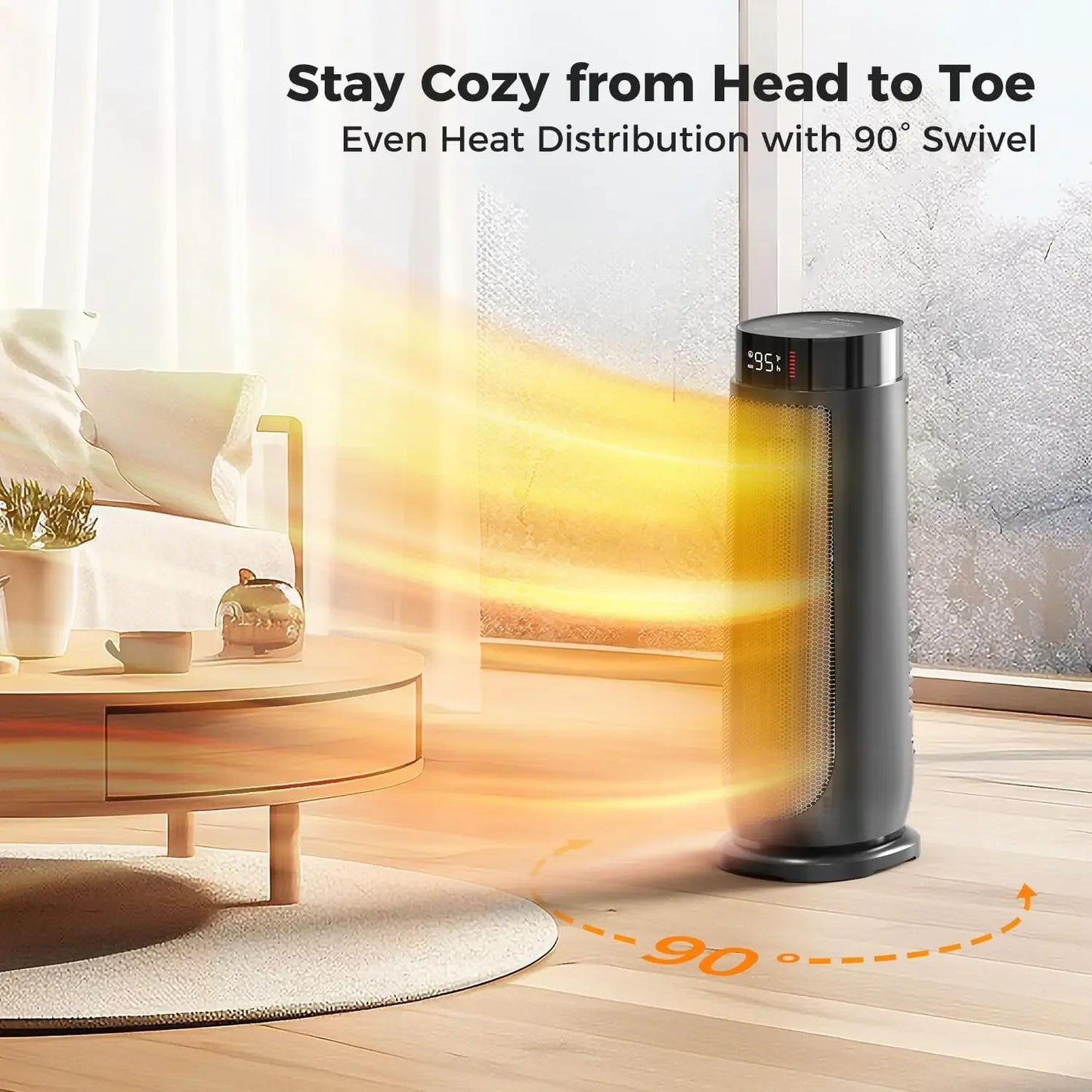 1500 W Space Heater with Thermostat, 24 H Timer, Remote, PTC Ceramic, Quiet & Portable for Home Bedroom (Black)