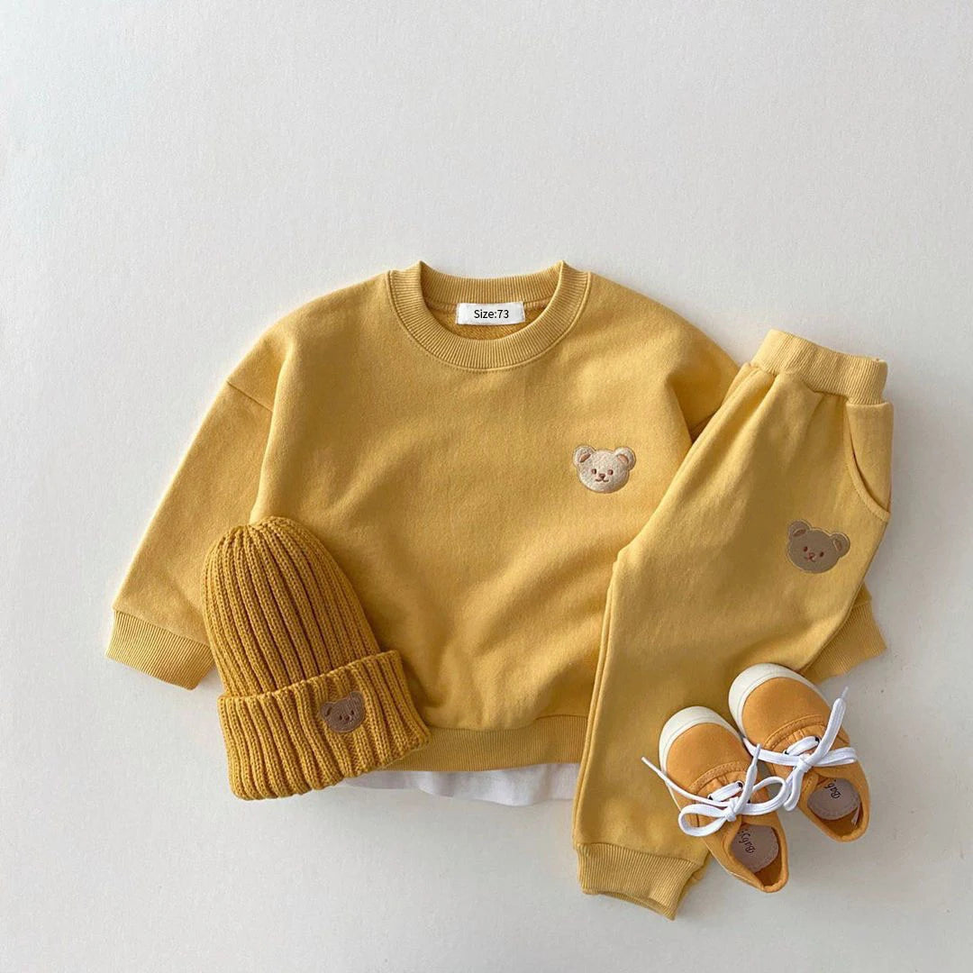 INS Newborn Infant Children's Cotton Bear Round-Neck Sweatshirt Sports Set Baby Casual Cartoon Two-Piece Set