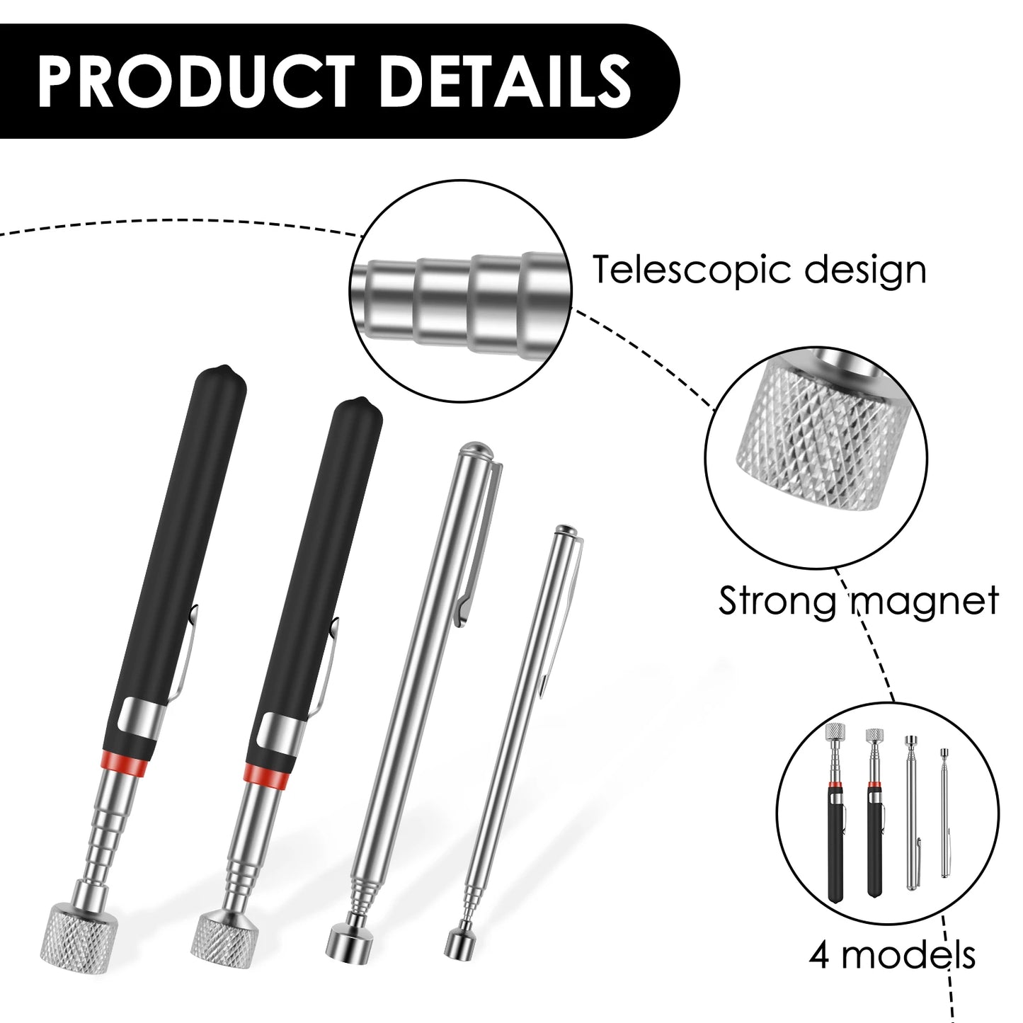 Telescoping Magnetic Pickup Tool 4 Pack (2 LB, 5 LB, 12 LB, 20 LB)  Extendable Magnet Stick Magnet Pickup Tool