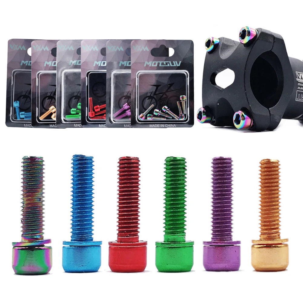 MTB Road Bike Stem Bolts M5x18mm Titanium Plated Allen Hex Head Stem Screws with Washer for Bicycle Accessories