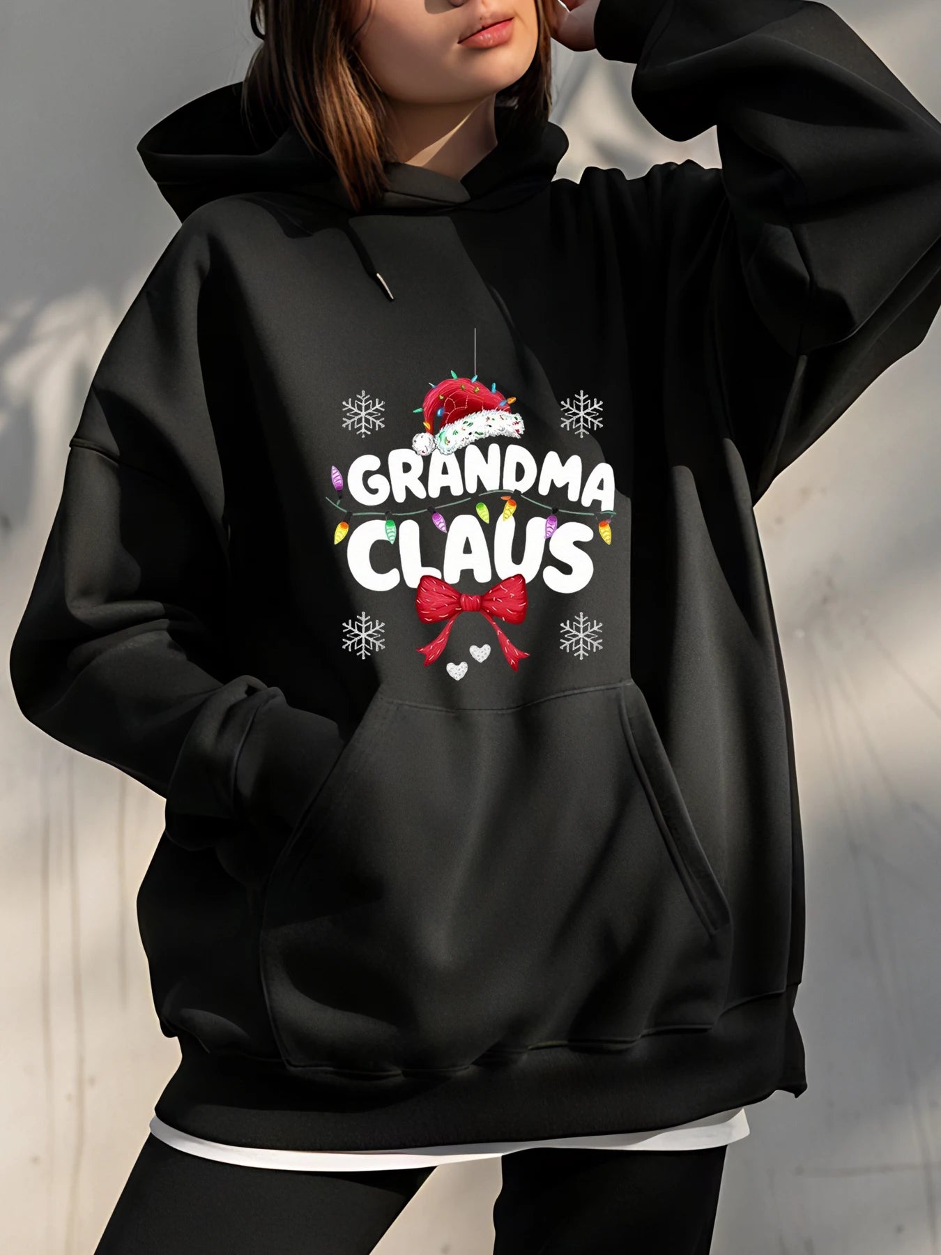 Christmas Grandma Claus Hoodie Women's Christmas Print Sweatshirt Holiday Casual Winter Wear for Women