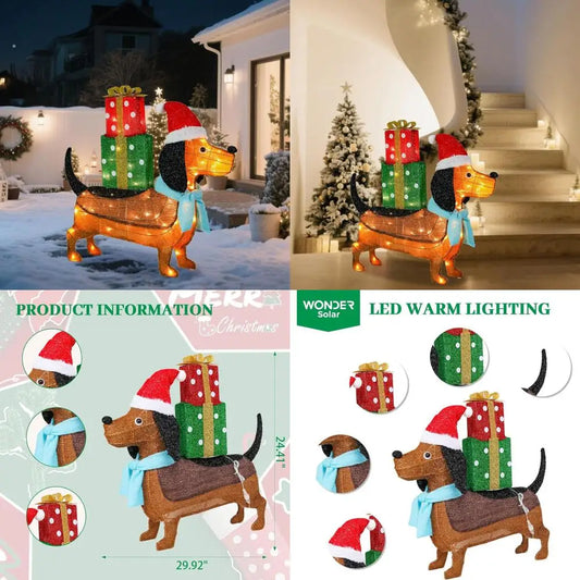 Battery-Powered 25 Lighted 3 D Dachshund Dog Christmas Decoration with 25 Warm LED Lights for Indoor and Outdoor Use