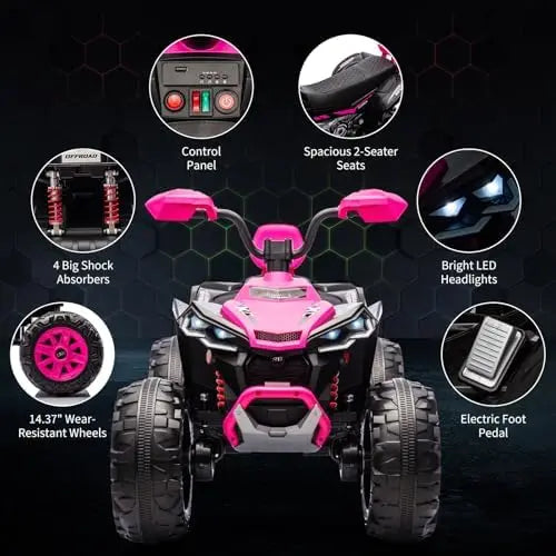 24V 2 Seater Electric ATV, Electric Car for Kids, Four-Wheeled Dirt Quad Car with Powerful Motor Off-Road Vehicle Electric Kids