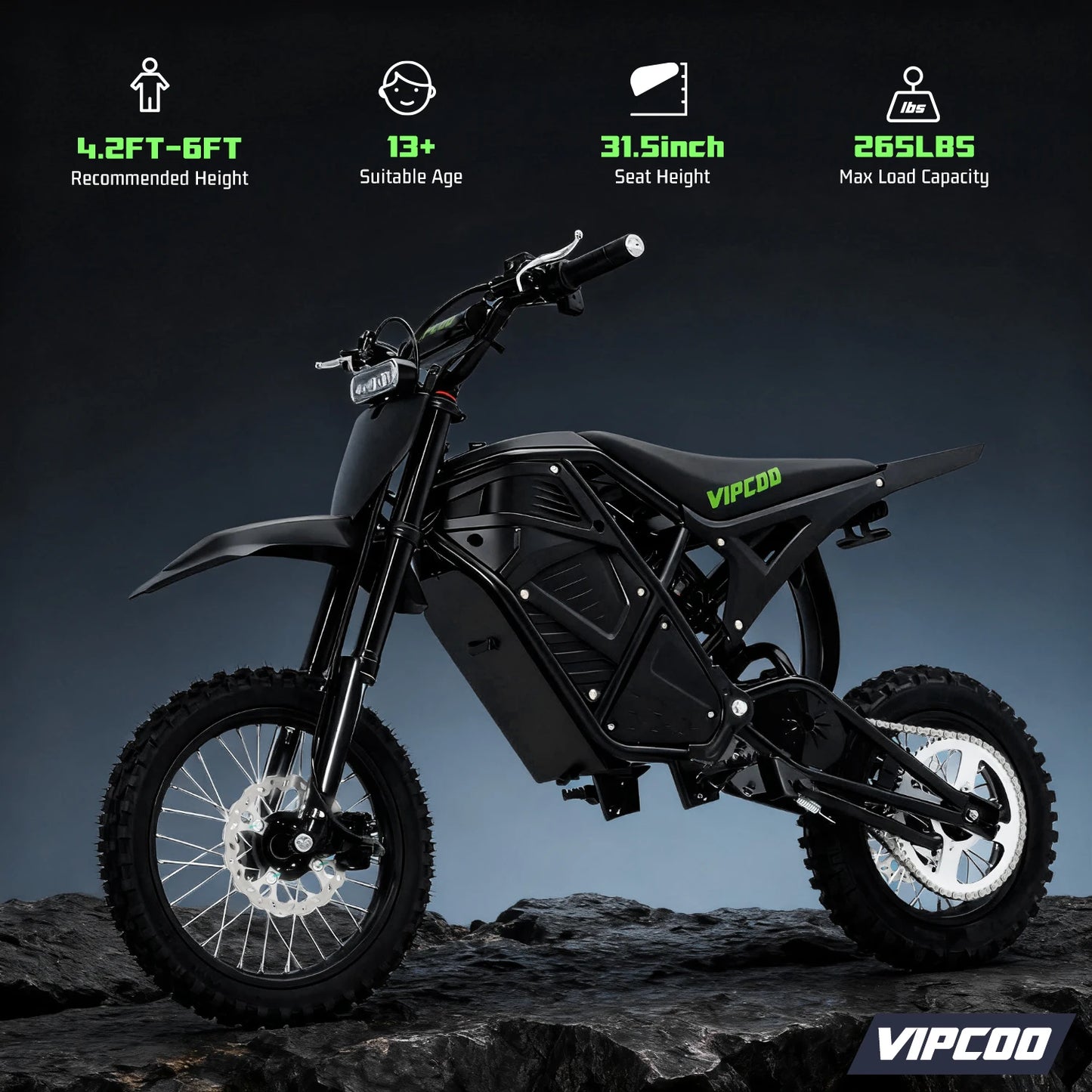 VIPCOO  H 3 Electric Motorcycle 3500 W Motor 48 V 23 AH Battery 63 KM/H Max Speed 40-70 KM Range Hydraulic Brakes Electric Mountain Bike
