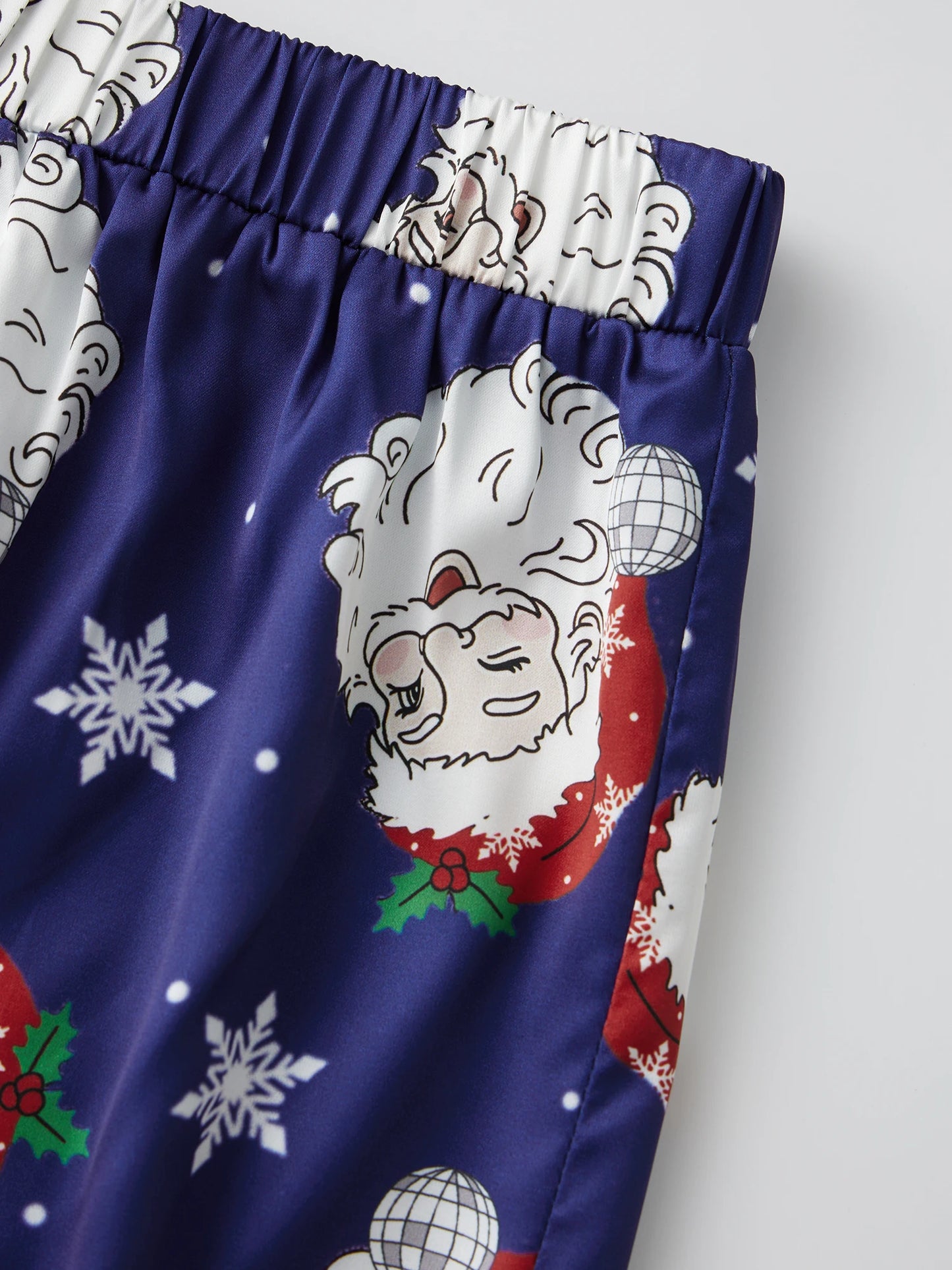 Family Matching Christmas Pajamas Set Dad and Son Santa Print Tops Pants Holiday Satin Pajamas Sleepwear