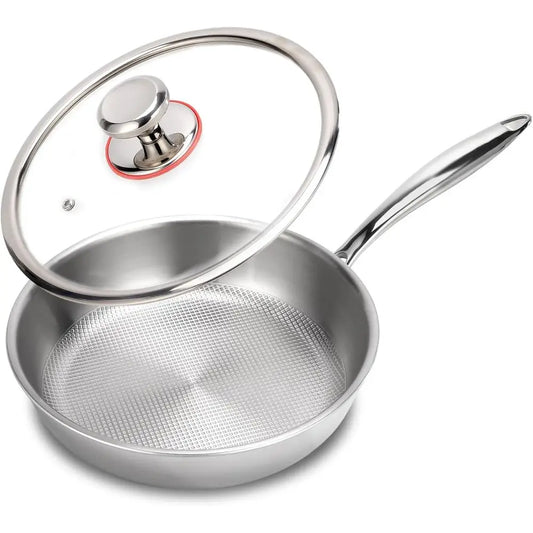 9.45 Inch 99.6% Titanium Frying Pan with Lid, Non-Toxic Cookware for Even Heating, Induction Compatible, Oven & Broiler Safe