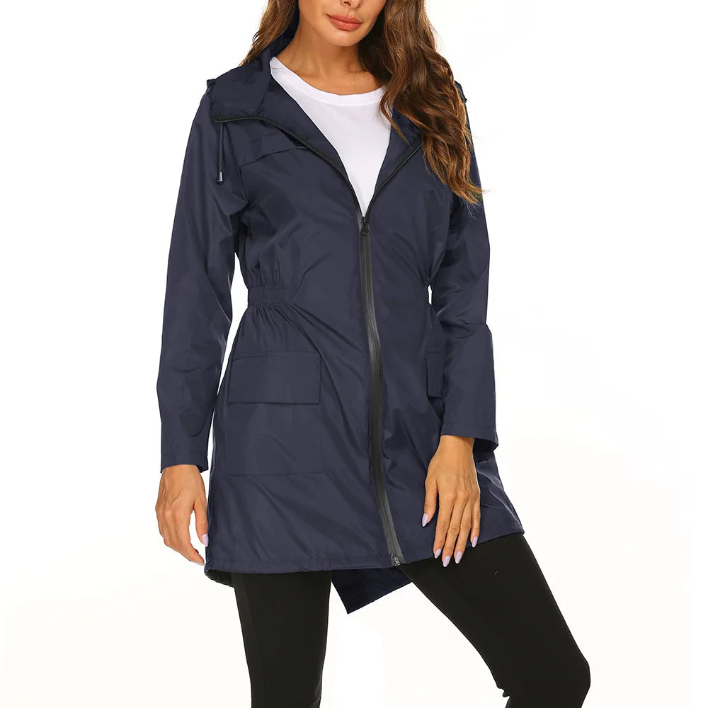 Women's Lightweight Raincoat Outdoor Waterproof Jacket Hooded Windbreaker Female Long Hiking Climbing Rain Jackets Outwear