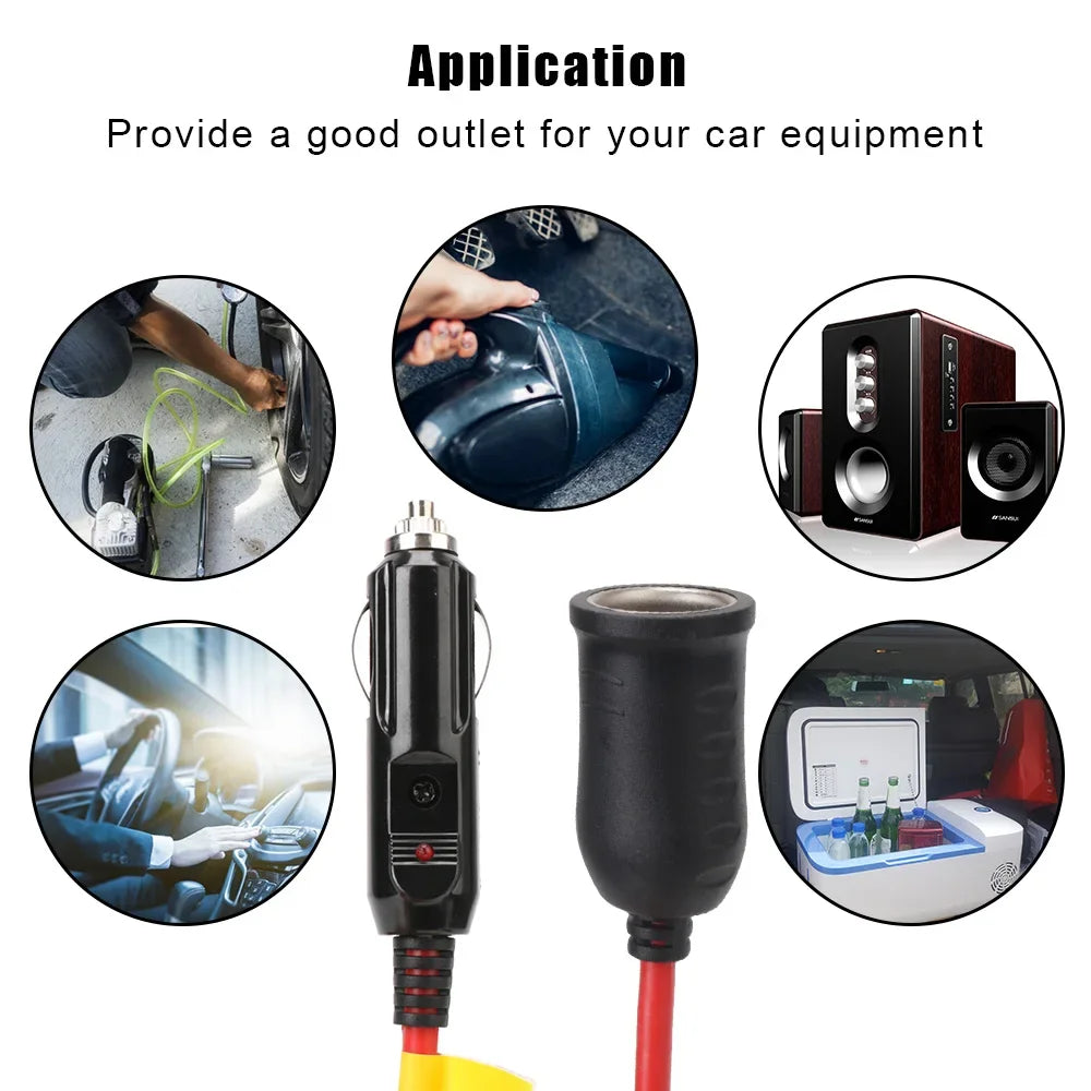 3.6m Cable Car Power Adapter Extender 15 A Fuse Indicator 12 ft Cord Extension 12 V 24 V Auto Chargers Cigar Lighter / Socket Plug