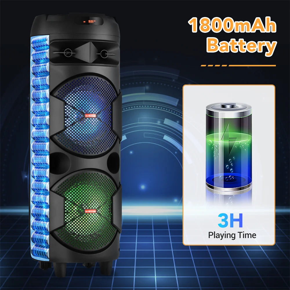 6000 W Portable Bluetooth Speaker Sub woofer Heavy Bass Sound System Party D J Karaoke RGB Light Rechargeable Speaker