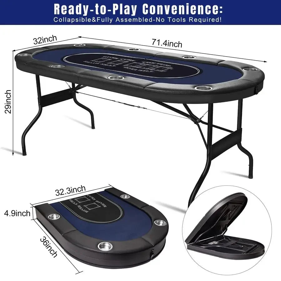 Player Foldable Poker Table for Adults Professional Casino Design w Padded Rail amp Deep Cup Holders HeavyDuty Steel Frame Porta