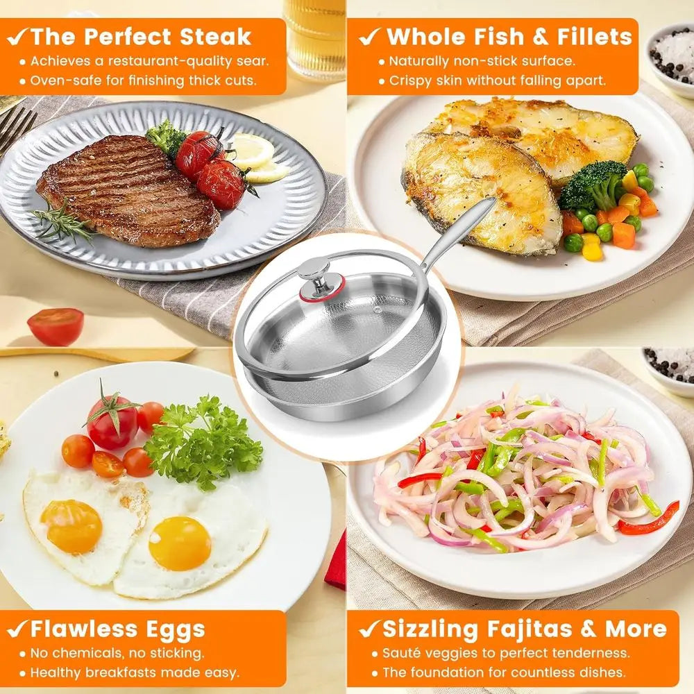 11.02 Inch Titanium Non Stick Frying Pan with Lid - Scratch-Resistant, Even Heating Cookware for All Stovetops