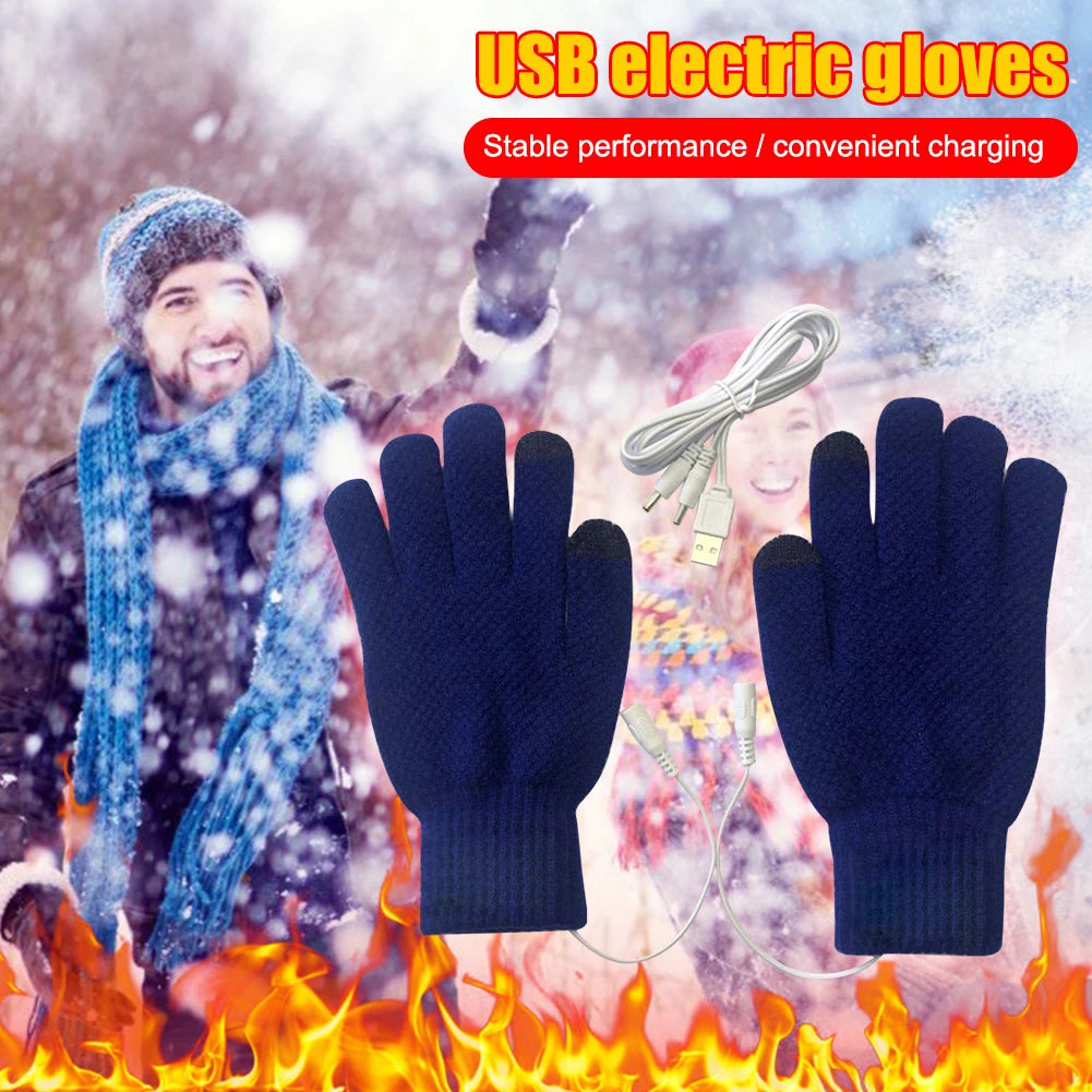 Heated Knitting Full Finger Mittens Windproof USB Electric Heating Gloves Portable Constant Temperature Hand Warmer