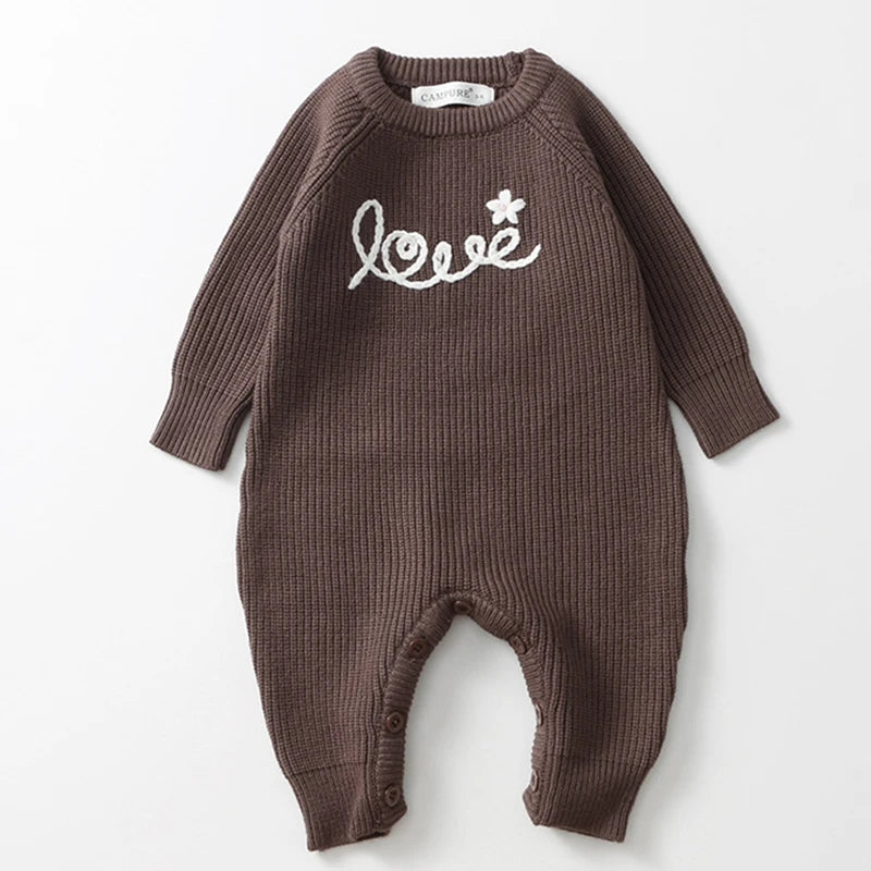 0-24M Warm Baby Clothing Knit Romper Newborn Romper Infant Toddler Boy Girl Long Sleeve Jumpsuit Embroidery Fall Spring Outfits