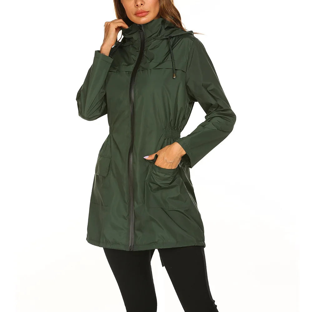 Women's Lightweight Raincoat Outdoor Waterproof Jacket Hooded Windbreaker Female Long Hiking Climbing Rain Jackets Outwear