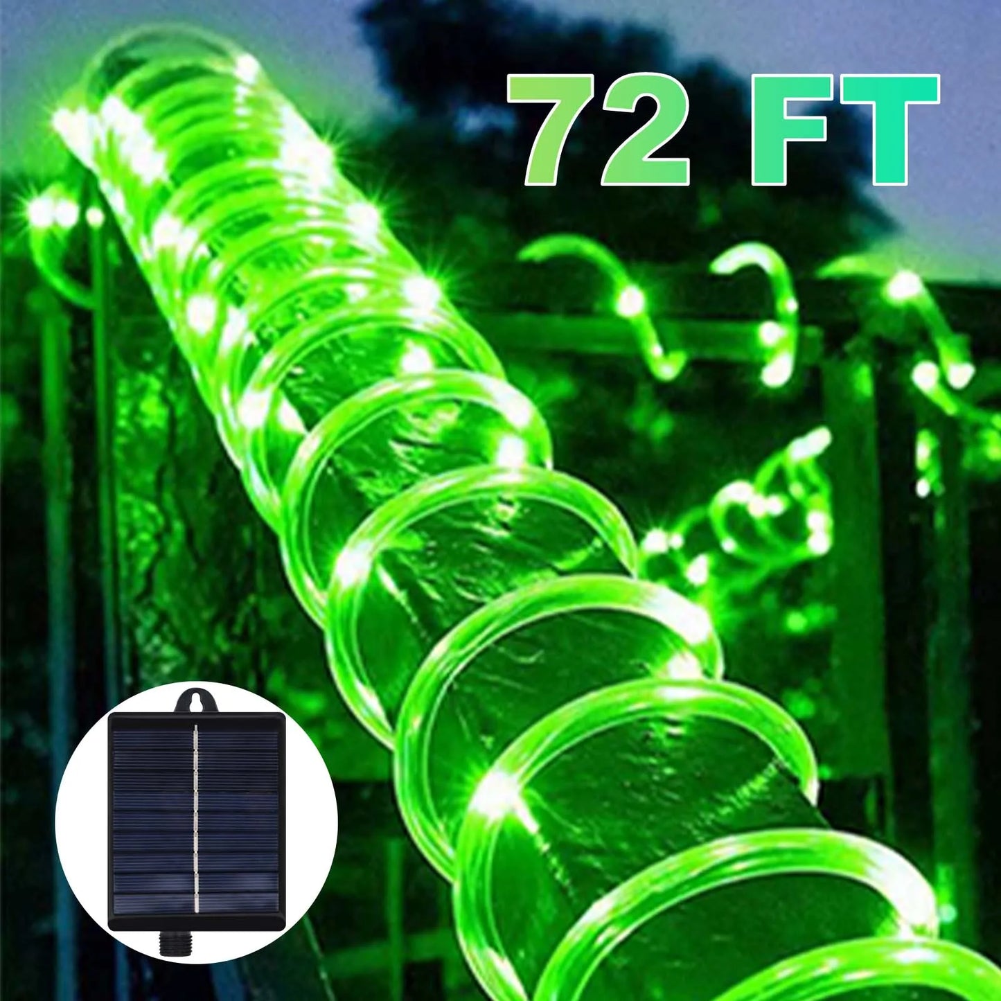 Green Solar Rope String 72ft Rechargeable 200led , 8 Lighting Modes, Suitable For Gardens, Weddings, Christmas Parties, And Diy