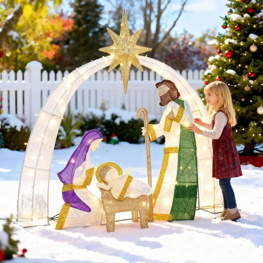 Illuminated 4.5 FT 3 D Nativity Scene for Christmas Lawn and Home, Festive Lighted Yard Decoration