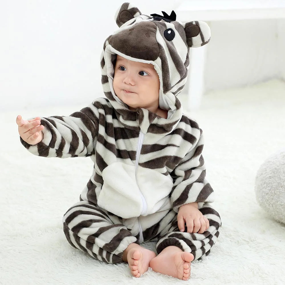 Pajama Toddler Winter Cartoon Jumpsuit Boys Girls Plush Flannel Overalls Kids Bear Lion Penguin Dino Costumes