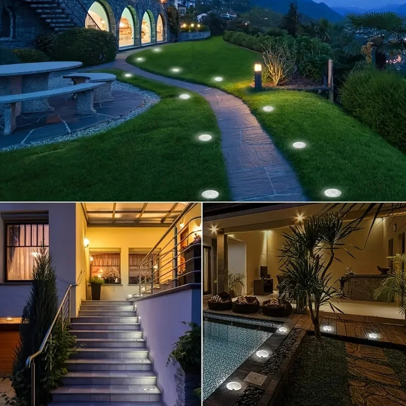 8 Piece 8 LED Solar Power Disk Light Outdoor Garden Solar Underground Light Deck Light Spotlight Buried Solar Led Lamp