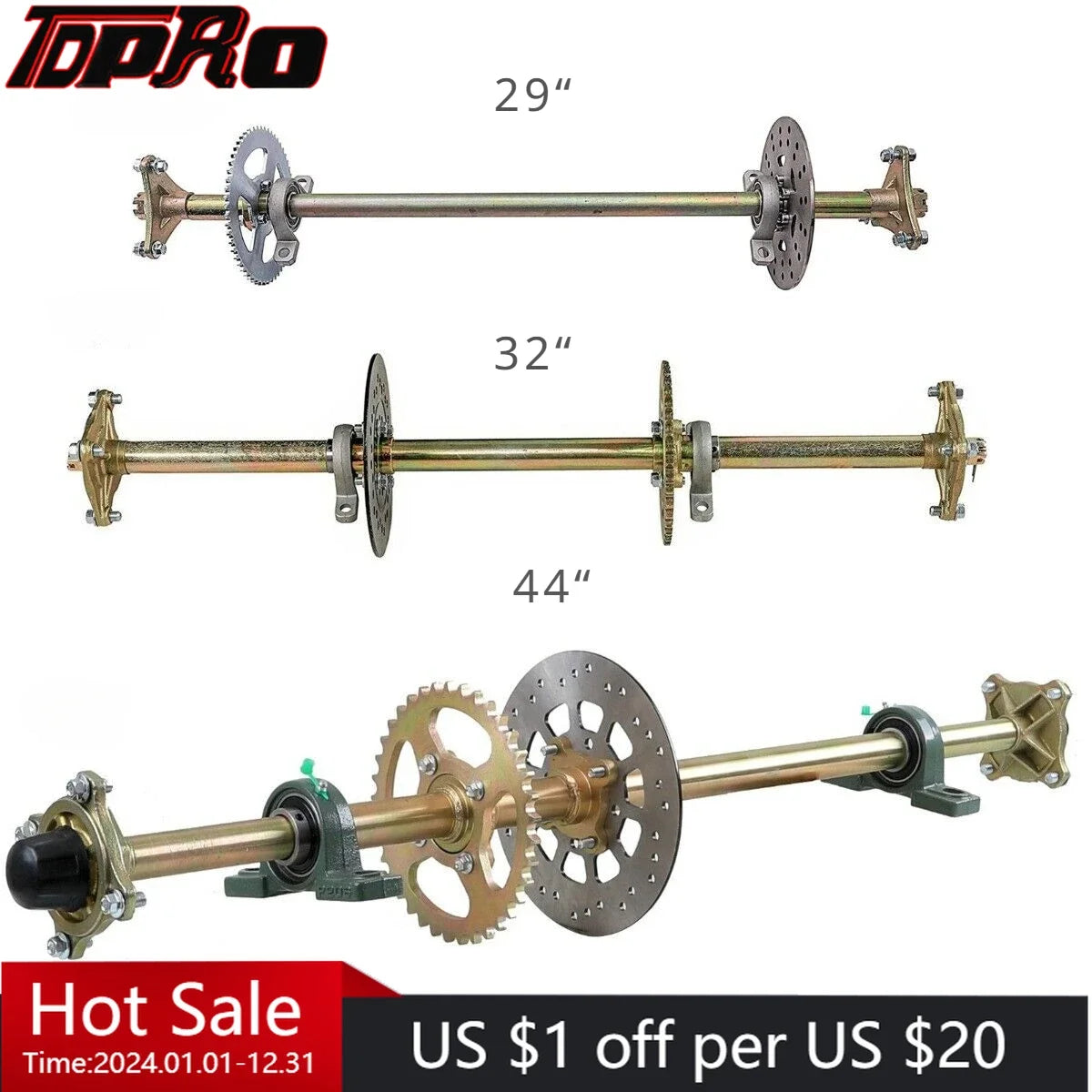 29" /32"/ 44" Go Kart Complete Rear Axle Assembly Kit, Wheel Hub for ATV Quad Bike Drift Trike Boat Buggy Motorcycle Accessories