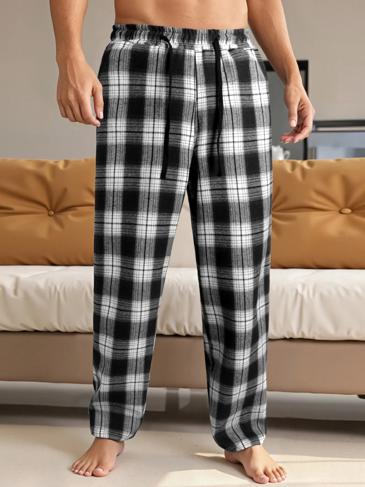 Stylish Men s Checkered Lounge Pants with Adjustable Drawstring Waistband for Comfortable Everyday Wear