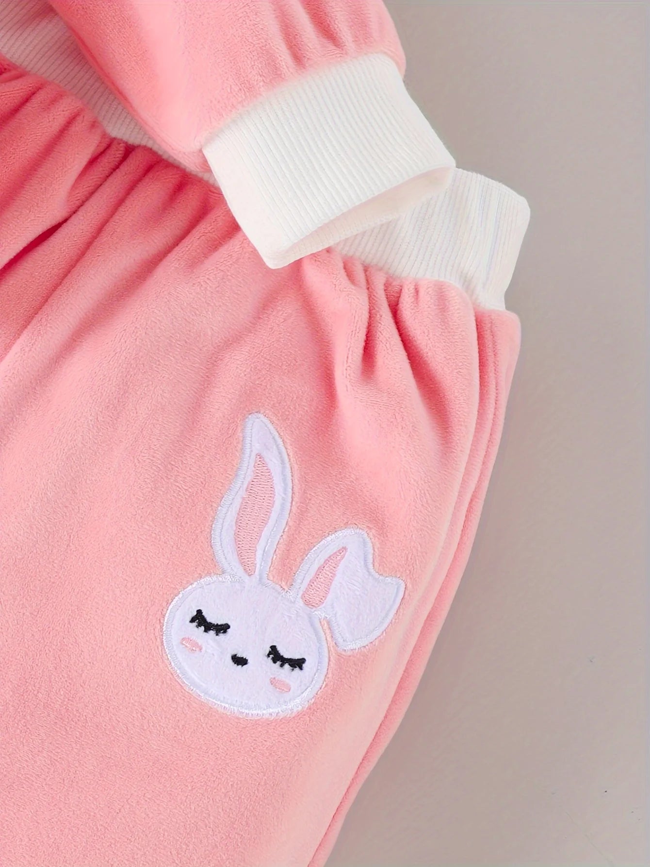 A Cute Rabbit Embroidered Silver Fox Fur Set For Baby Girls In Autumn And Winter Featuring Long-Sleeved Shirts Long Pants And