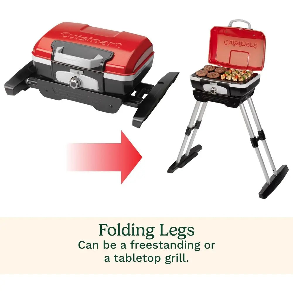 Gourmet Portable Gas Grill with VersaStand, Compact Portable Grill Propane, 150 Sq. In. Cooking Surface, 5,500 BTU Burner Small