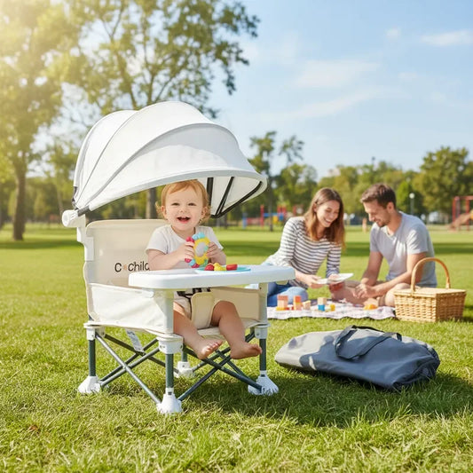Baby feeding chair, foldable children's table and chair, which can be used to increase the seat height, outdoor camping chair