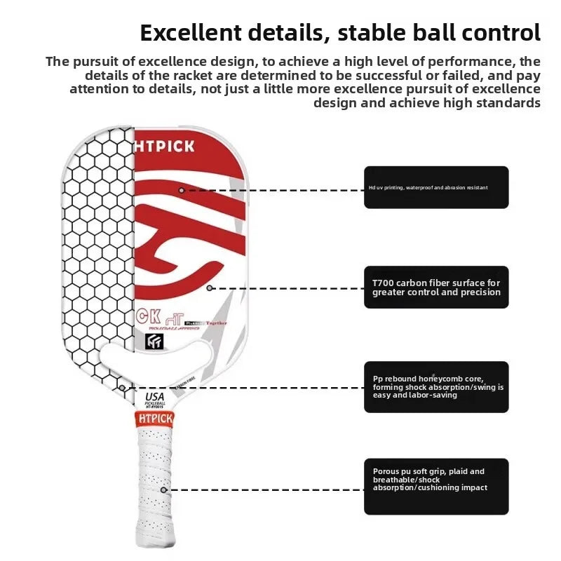 HTPICK Pickleball Carbon Fiber T700 Hot Pressed Borderless Integrated Molding High end Professional Enhanced Rotation Pickleball