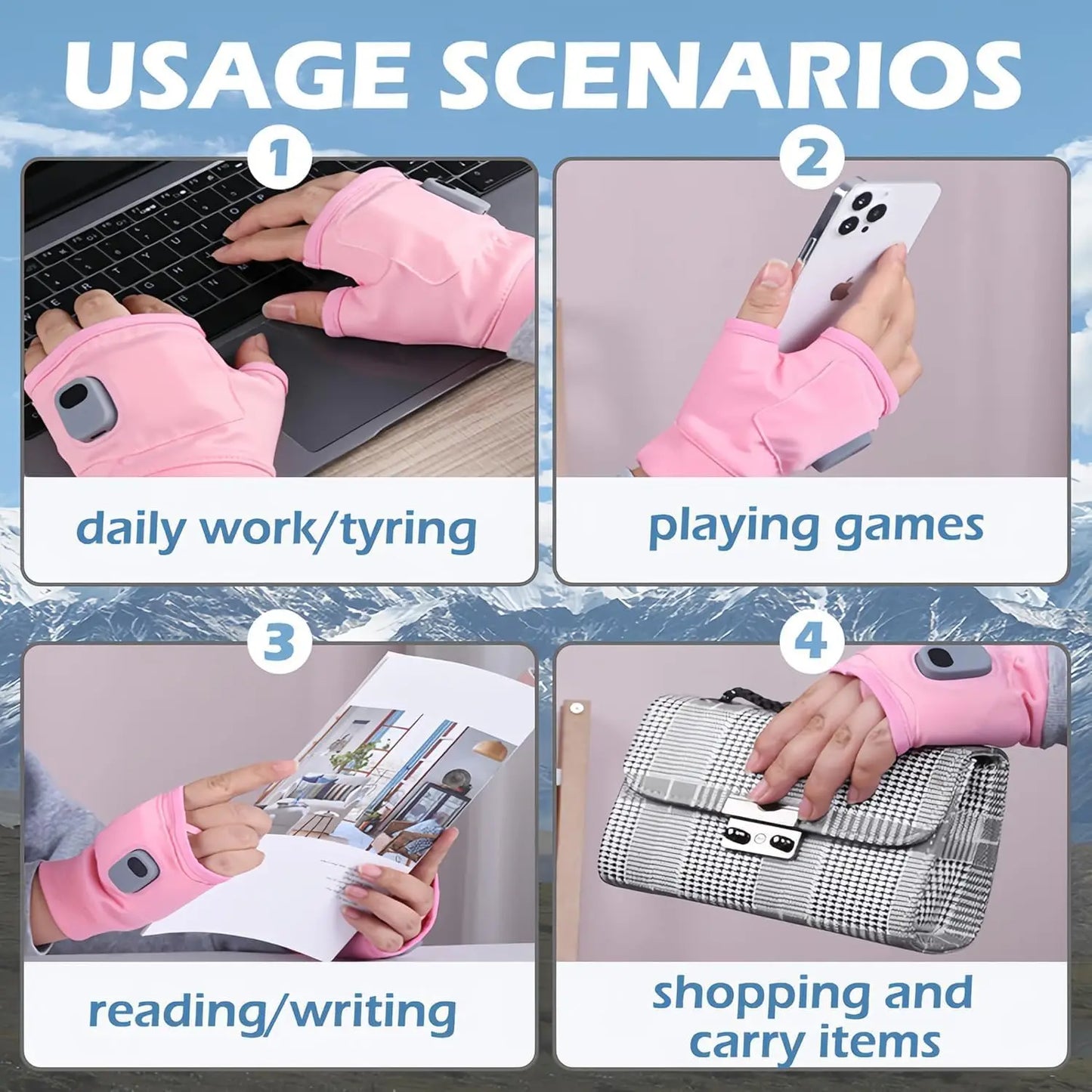 Heated Fingerless Gloves for Women, Rechargeable Electric Heated Gloves with Digital Display, Smart Thermostatic Outdoor Winter