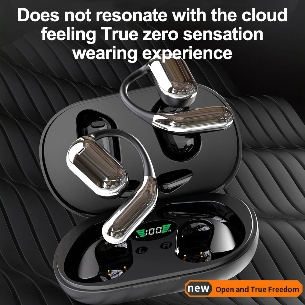 M pow Q 16 True Wireless Earphones, OWS Open Ear Earphones with Ear-hooks, Bluetooth 5.3, Up to 80 H Playtime with Case for Cycling