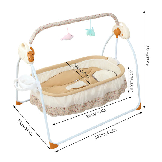 Electric Cradle Foldable Electric Baby Cradle w/ Music Dual Control, Mosquito Net & Swing, 5-Level Adjustable Rocking Bassinet