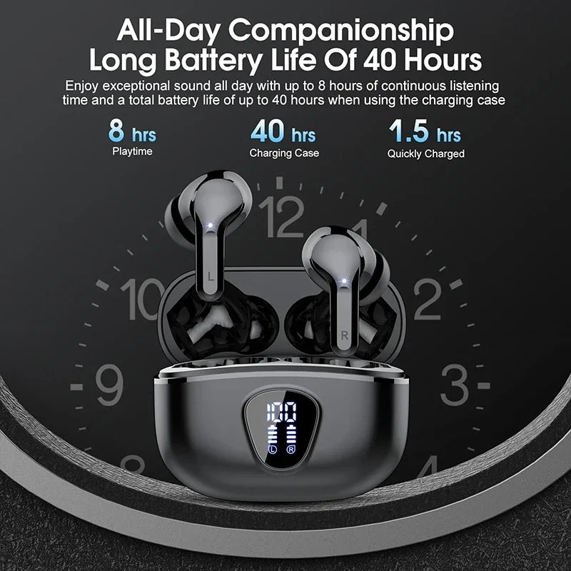Wireless Earbuds BT5.3 Headphones HiFi Stereo EarBuds with ENC Noise Cancelling Mic 48H LED Display IP7 Waterproof Earphones