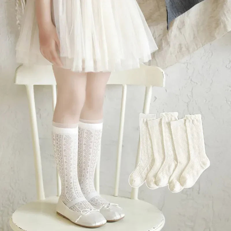 3Pairs Princess White Lace Ruffle Stockings Girl Summer Mesh Sock Thin Breathable Kids Long Socks 3-12Year Children Calf Socks
