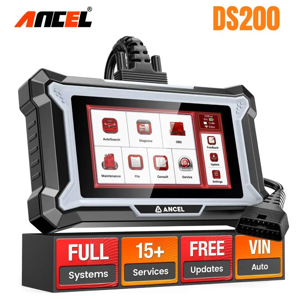 ANCEL DS200 Full System OBD2 Scanner with 15+ Reset Services ABS SRS Transmission Diagnostic Tool Free Lifetime Updates
