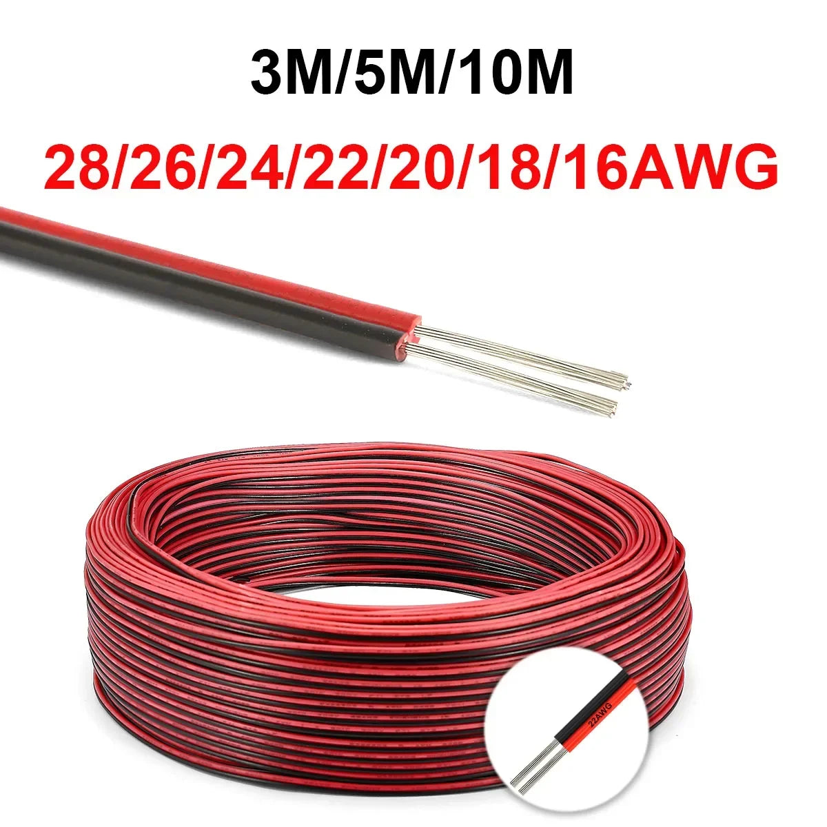 12V Red Black Hookup Wire 2 Pin Automotive Flat Cable LED Extension Wires For Doorbell LED Ribbon Lamp Tape Lighting Speakers