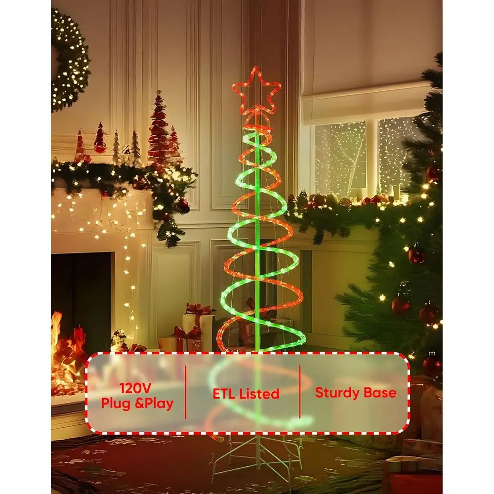 5 FT Waterproof Red & Green Double Spiral Christmas Tree Lights with 8 Modes Controller, 120 V Outdoor Decoration for Holidays