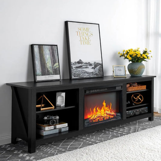 Fireplace TV Stand, Wood Texture Entertainment Center with 23'' Electric Fireplace, Farmhouse Entertainment Stand Media