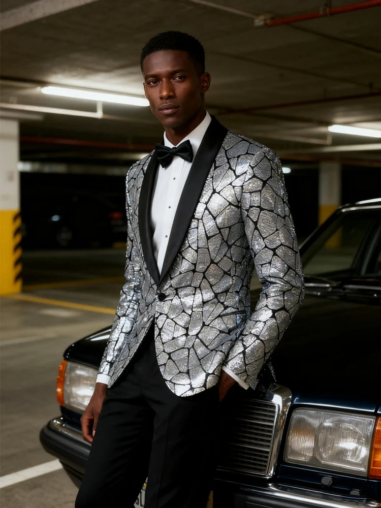 Men's single piece shiny sequin suit jacket, fashionable tailcoat, suitable for parties, weddings, banquets, dances