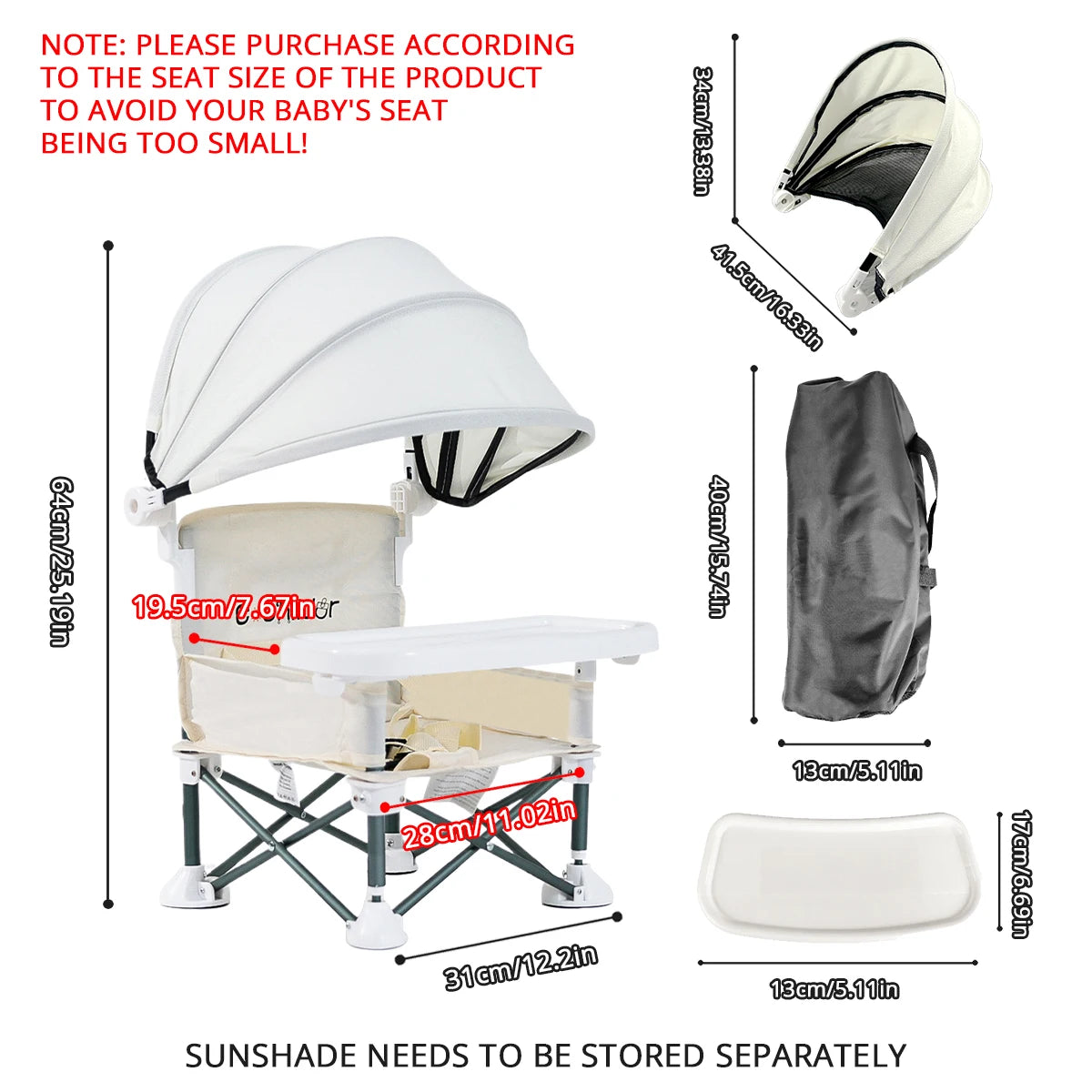 Baby feeding chair, foldable children's table and chair, which can be used to increase the seat height, outdoor camping chair