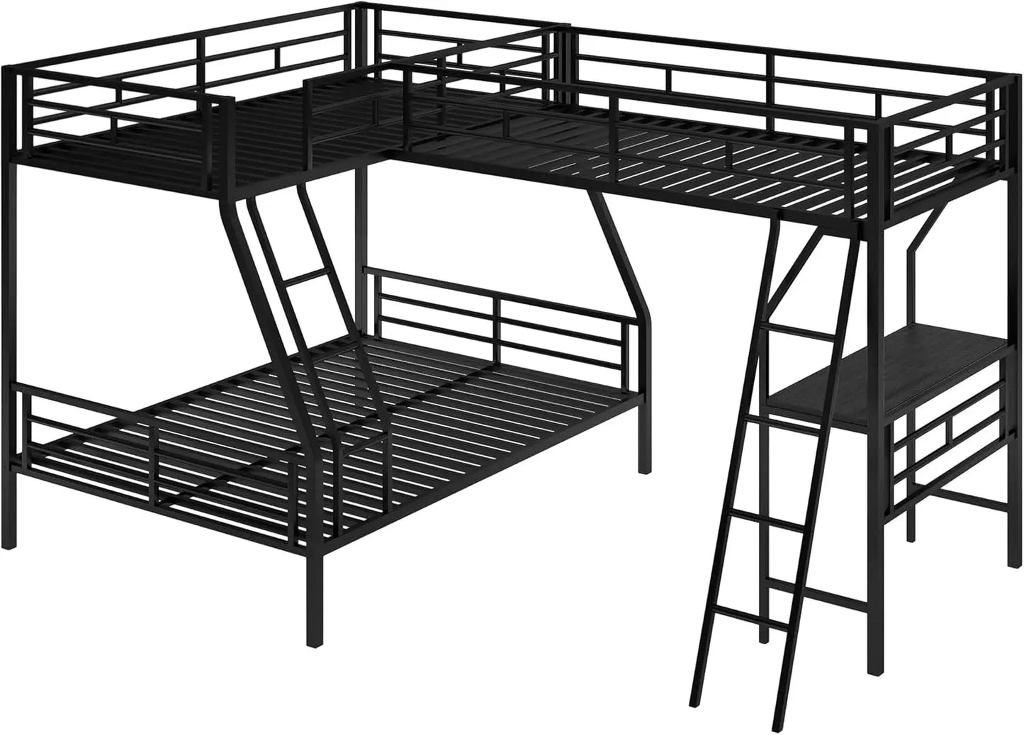 Twin Over Full L-Shaped Triple Bunk Bed with Loft Bed for 3 Kids  Over Twin Over Full Metal Bunk Bed with Desk