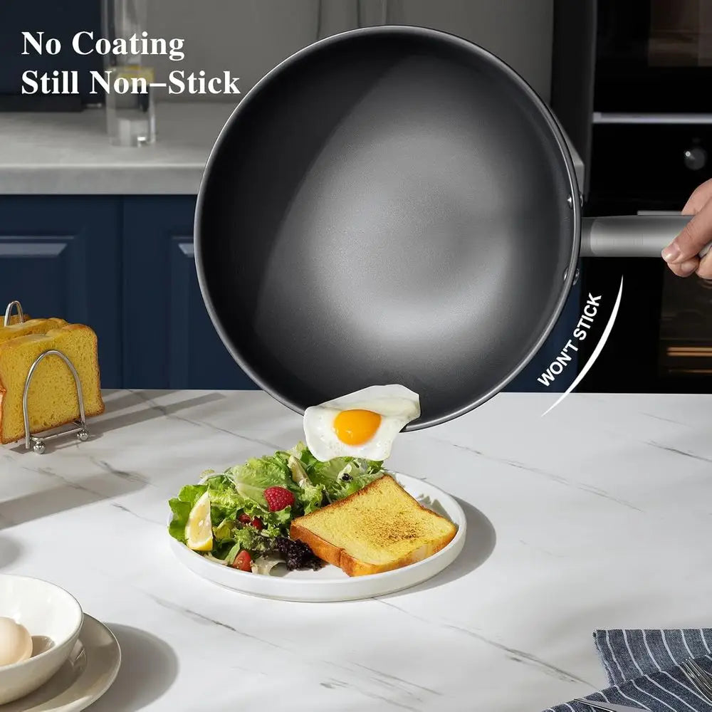Titanium Wok with Lid - Nonstick Stir Fry Pan, Suitable for All Stoves, Oven and Dishwasher Safe, Durable and Non-Toxic.
