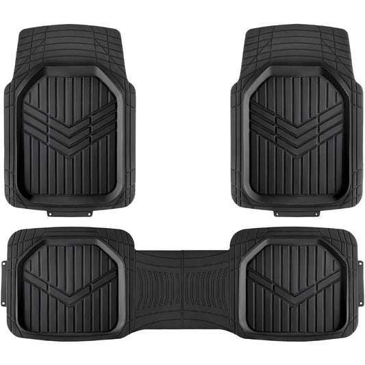 3 Piece All-Weather Heavy Duty Full Set Rubber Floor Mats for Universal Fit in Cars SUVs and Trucks Black Trim to Customize