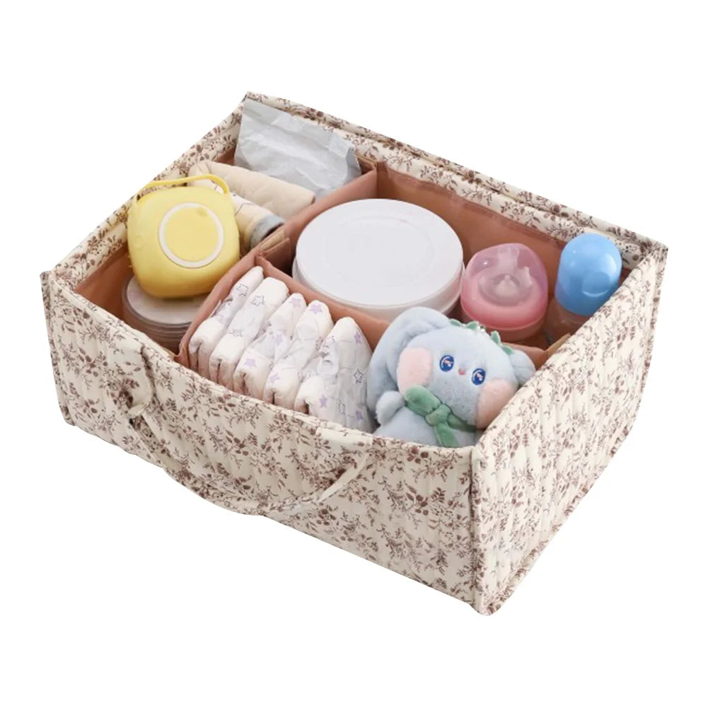 Floral Portable Holder Tote Bag with Removable Divider Storage Diaper Organizer for Baby Wipes Newborn Essentials Must Haves