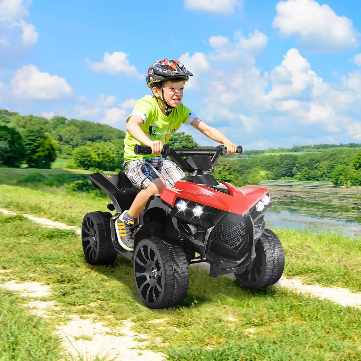 Kids Ride On ATV Electric Off-Road Quad Car 6V Battery Powered W/Music, Light,RED