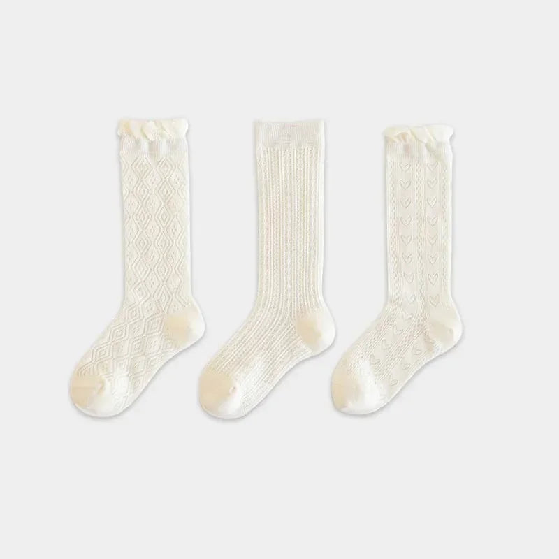3Pairs Princess White Lace Ruffle Stockings Girl Summer Mesh Sock Thin Breathable Kids Long Socks 3-12Year Children Calf Socks